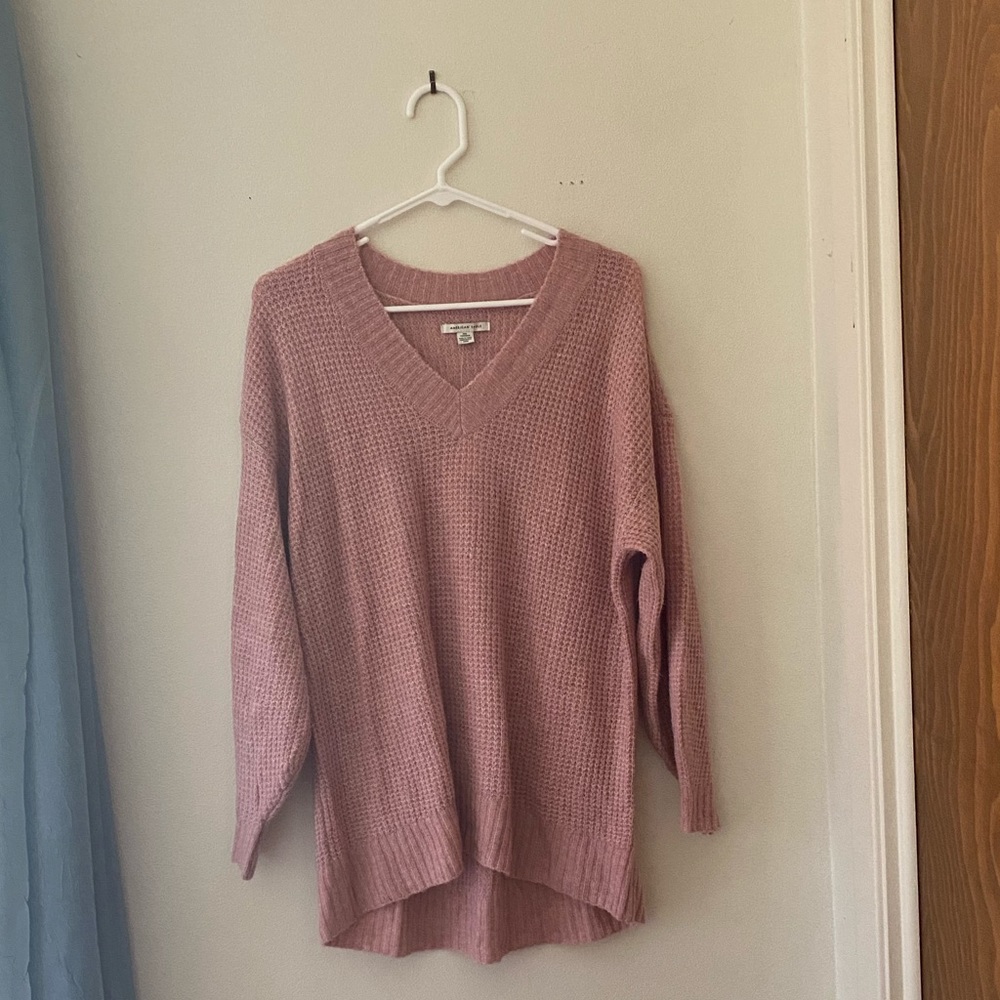 AE Oversized V-Neck Sweater Blush XXS NWT